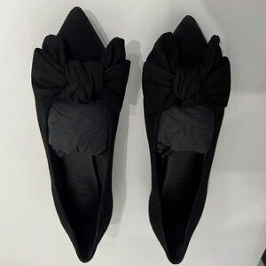 NWOT M.Gemi Pointed Toe Flats with Bow - Black Suede - Size 39